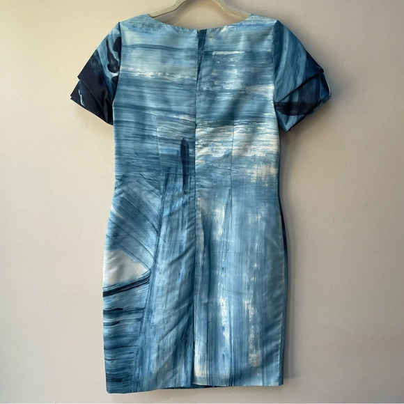 Carolina Herrera Blue Brush Stroke Abstract Sheath Dress MSRP $2,290 Size 8 - Picture 7 of 10